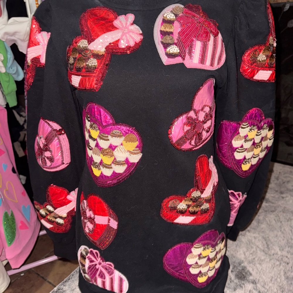 Heart Patterned Black Sweater Dress